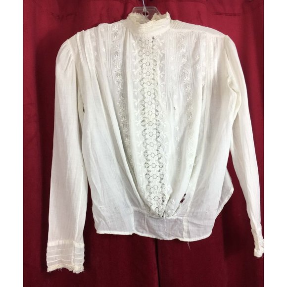 Antique Edwardian Cotton Eyelet High Neck Bodice Fancy Front Pigeon Bust 1900 . - Picture 1 of 6